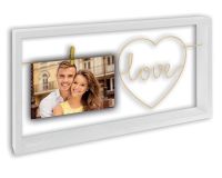 Rahmen mit Schnur Fotoclip Metallherz mit LOVE Bilder Holz weiß 1 Stk 10x15 cm