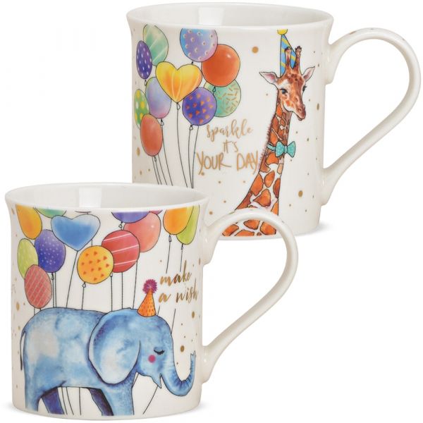 Kaffeetassen Tassen Motiv Giraffe & Elefant & Ballons Porzellan 2er Set sort 9 cm