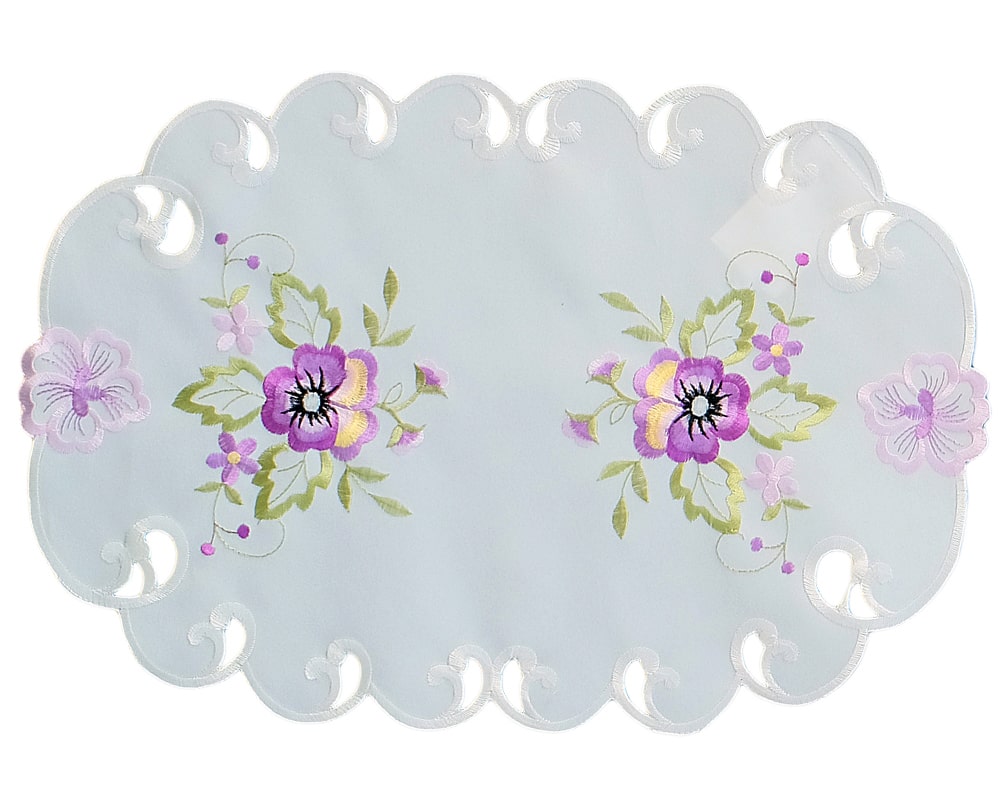 Tischläufer Stiefmütterchen weiß & Stick lila Polyester 1 Stk 30x45 cm oval  kaufen