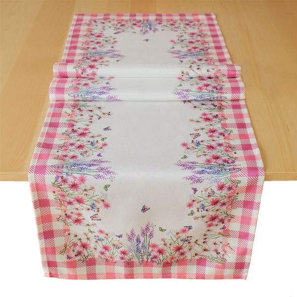 Tischläufer Mitteldecke Blumen Schmetterlinge Druck bunt Tischwäsche 40x140cm
