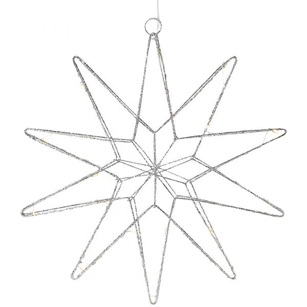 LED-Stern Winterbeleuchtung hängend Fensterdeko Glitzer Metall silber 1 Stk Ø 30 cm
