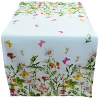 Tischläufer Tischwäsche Mitteldecke Blumenwiese & Schmetterlinge bunt 40x90 cm