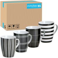 Kaffeetassen Tassen schwarz weiße Streifen Karo Designs Porzellan 36 Stk. 10 cm