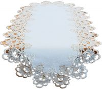 Tischläufer Mitteldecke Spitze Stick Blumen ecru-beige Tischwäsche 40x90 cm