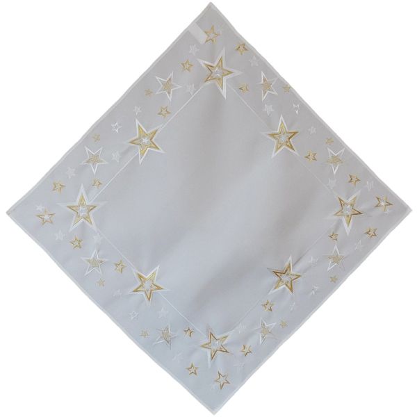 Tischdecke Sterne Stick Weihnachten Mitteldecke grau gold Polyester 85x85 cm