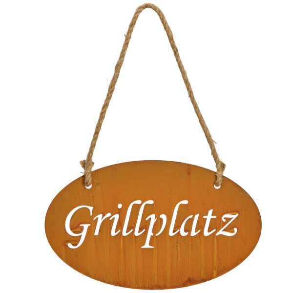 Gartendeko Schild GRILLPLATZ Metall rost Optik zum Hängen 30 cm