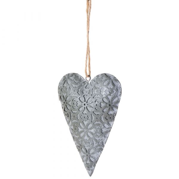 Herz mit Blumenornamenten Herzhänger Dekohänger Metall grau 1 Stk 7,5x2x11 cm