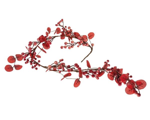 Eukalyptus Girlande Beeren Kunstzweig Kunstpflanze Kunststoff rot 125 cm