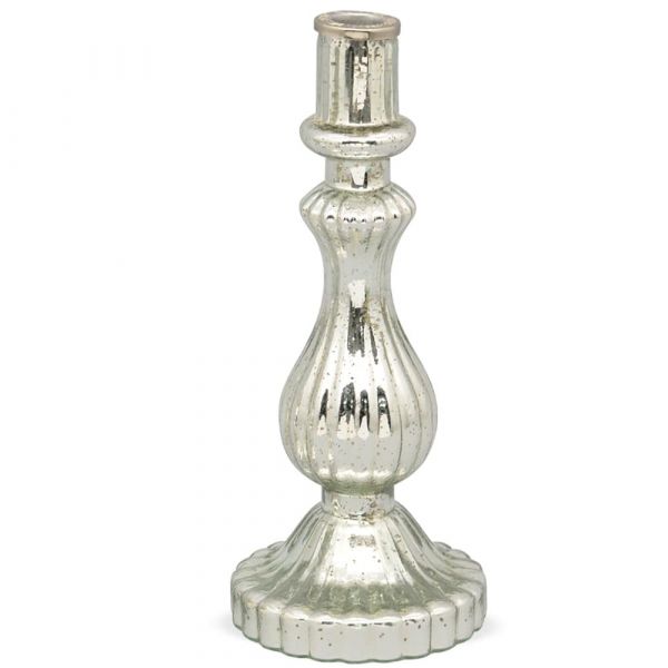 Kerzenhalter Kerzenleuchter Deko Glas Shabby Vintage gerillt silber 1 Stk - 27,5 cm
