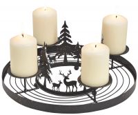 Adventskranz Metall schwarz zum Schmücken mit Wald & Rentieren & 4 Kerzenhalter