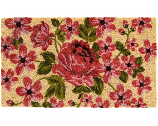 Fußmatte Kokosmatte KOKOS INDOOR bunt bedruckt mit Rosenblüten - 45x75 cm