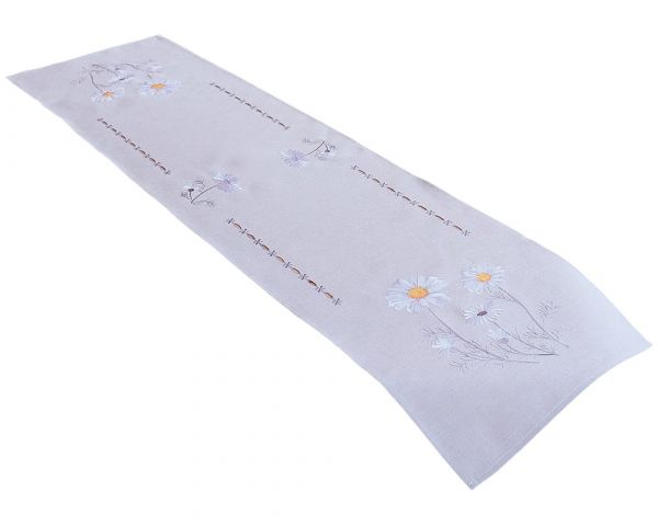 Tischläufer Blüten Margeriten bunt bestickt 40x140 cm Polyester 1 Stk hellgrau