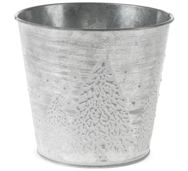 Übertopf Weihnachtsdekor & gewischter Oberfläche Metall grau weiß 1 Stk 12 cm