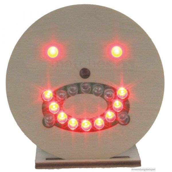 Smiley Gesicht mit LEDs Holz / Löt-Bausatz vorgefertigt für Kinder ab 8 Jahren