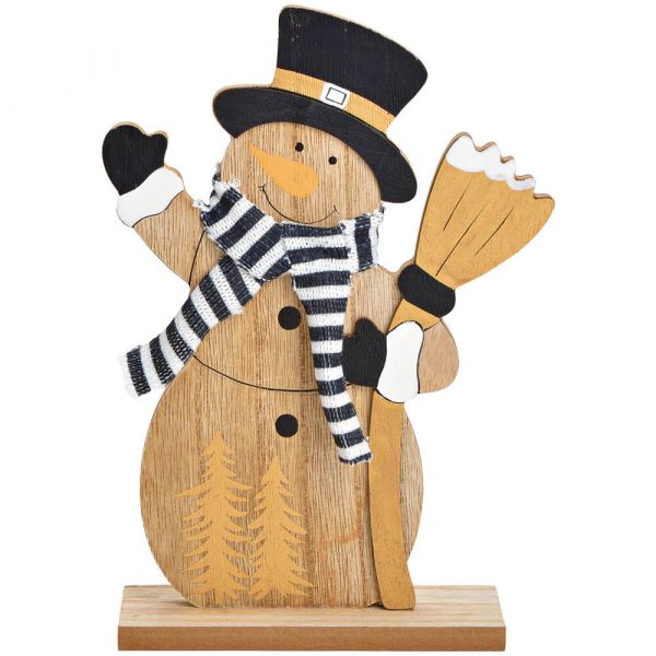 Dekoaufsteller Schneemann Figur Weihnachtsdeko braun schwarz Holz 1 Stk 15x22 cm