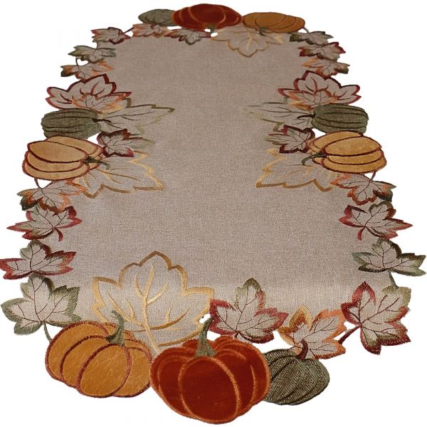Tischläufer Kürbisse & Blätter Herbst Laub Stick bunt Polyester 1 Stk 40x85 cm