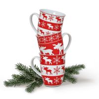 Weihnachtstassen Tassen Becher Elche 3er Set rot weiß Porzellan 10 cm / 250 ml