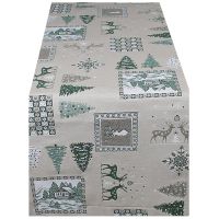 Tischläufer LISBETH Bäume & Hirsche beige grün Baumwolle Polyester 50x150 cm