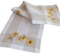 Tischläufer Sonnenblumen Streifen beige & Stick bunt Leinenoptik 1 Stk 40x140 cm