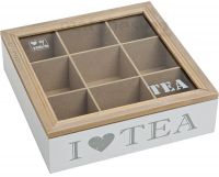 Holz Teebox Teekiste 9 Fächer mit Sichtfenster natur / weiß für Teebeutel