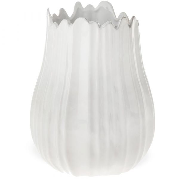 Blumenvase Keramik Vase Frühling Blütenform Rillen Struktur Weiß Ø 18x22 cm