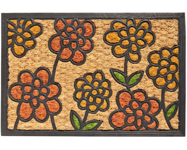 Fußmatte Kokosmatte aus Gummi für IN- & OUTDOOR | Bunte Blumen & Linien - 40x60cm