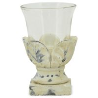 Windlicht Sockel Glas Zement Antik Blüte Kerzenglas Vintage 1 Stk - 10,5x10,5x17 cm
