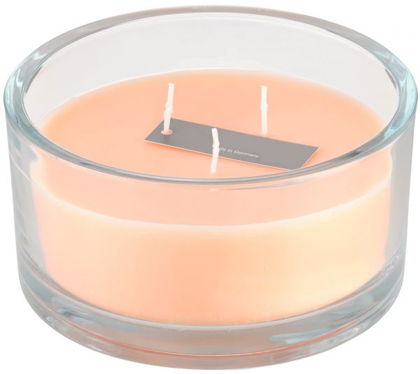 Kerze im Glas 3-Dochtkerze einfarbig uni oval Ø 15x8 cm papaya