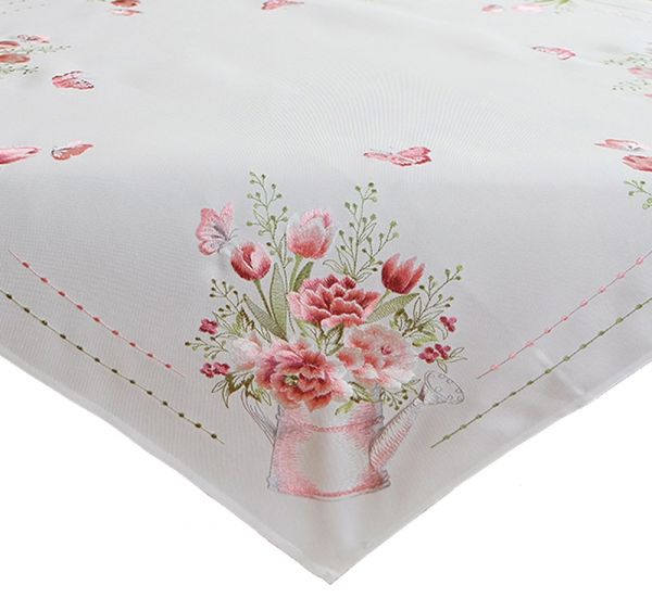 Tischdecke Blumenstrauß & Gießkanne weiß Stick bunt Polyester 1 Stk 85x85 cm