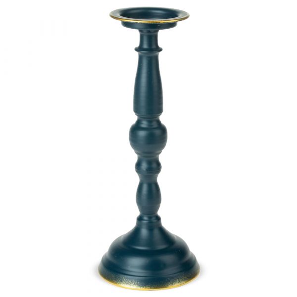 Kerzenständer Kerzenhalter für Stumpenkerzen Metall blau & goldener Rand 1 Stk Ø 12x30,5 cm
