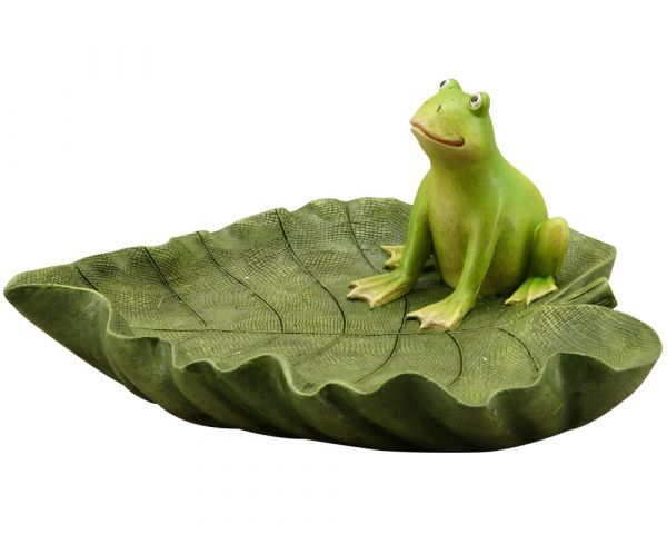 Frosch auf Blatt sitzend Froschfigur Gartendeko Gartenfigur 1 Stk 18x16x8 cm
