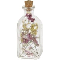 Glasflasche Tockenblumen gefüllt Dekoflasche Wohndeko Glas bunt 13 cm