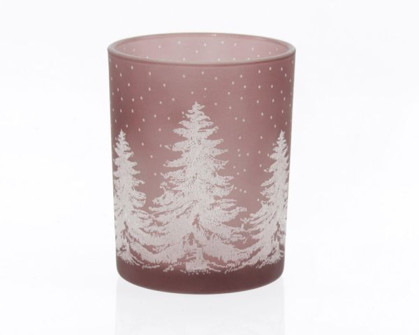 Windlicht Tannenwald Kerzenglas Teelichtglas Glas beerenfarben 10x12,5 cm