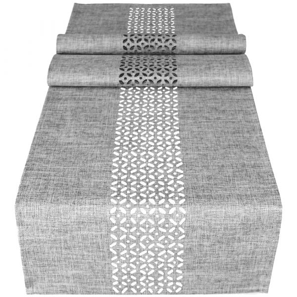 Tischläufer Mitteldecke Durchbrochene Ornamente grau Tischwäsche 1 Stk 40x140 cm