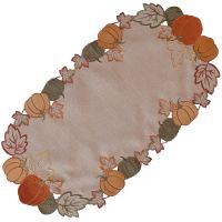 Tischläufer Kürbisse & Blätter Herbst Laub Stick bunt Polyester 1 Stk 35x70 cm