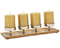 Adventsgesteck länglich modern Kerzenhalter Holz Metall natur silber 38 cm