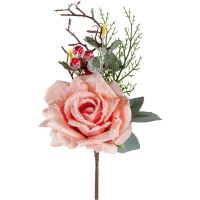 Rosenbouquet beschneit Kunstblume Dekozweig Dekoblume Ø 10x15 cm rosa