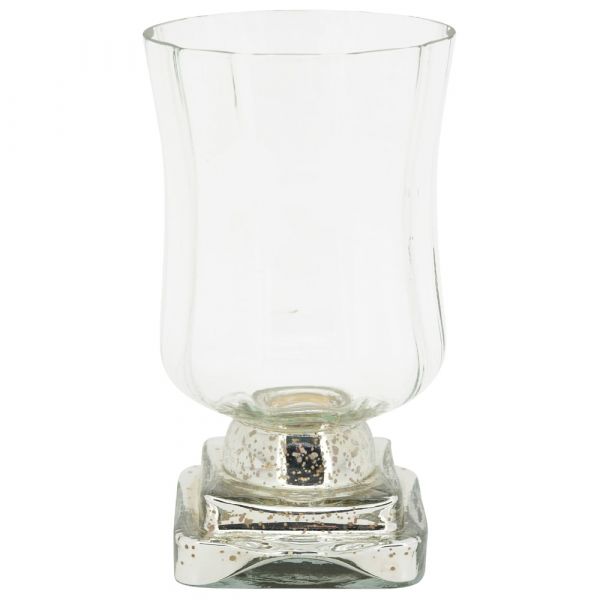 Kerzenglas Glas eckiger Fuß verspiegelt Bauernsilber Kerzenhalter 1 Stk 15x28,5 cm