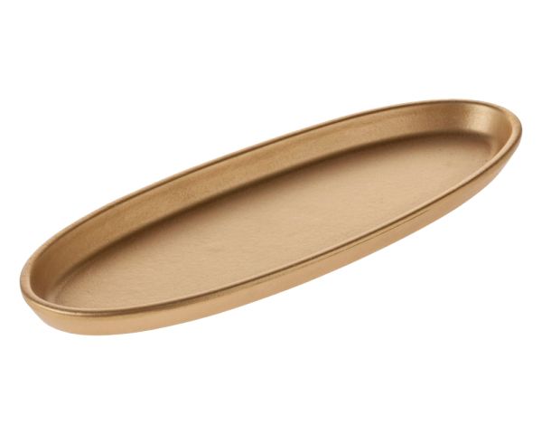 Holztablett Dekotablett Tablett flach Dekoteller Teller Holz gold oval 39 cm