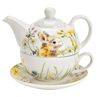 Oster Teekannenset Ostern Tee Set mit Kanne Tasse Untersetzer bunt