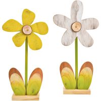 Aufsteller Blumen Holz Holzblumen Dekofiguren Frühling 2er Set gelb & weiß 36 cm