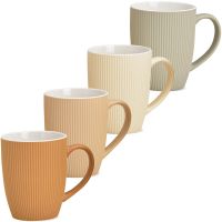 Kaffeetassen Tassen Rillen orange beige creme grau Steingut 4er Set je 10 cm
