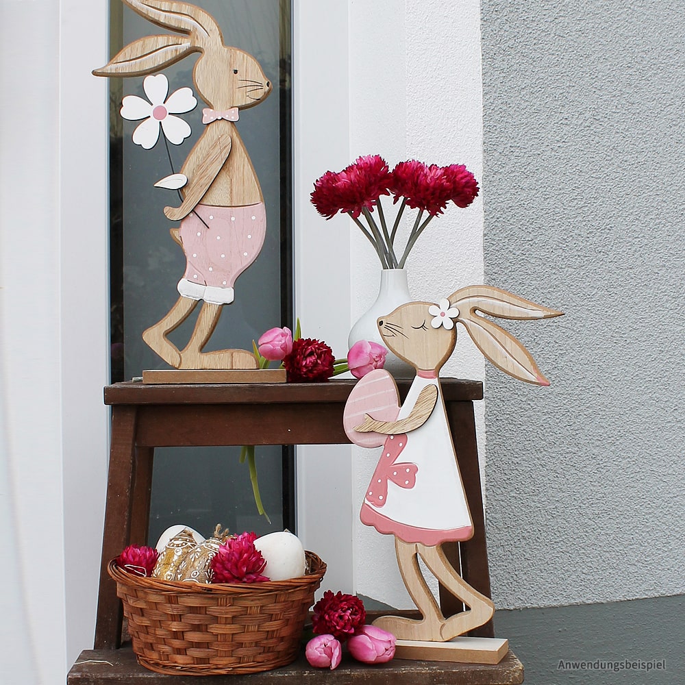 Osterhasen Hasenfiguren Hasenpaar Ostern Holz Deko Figuren Osterdeko 2er Set  40 cm kaufen