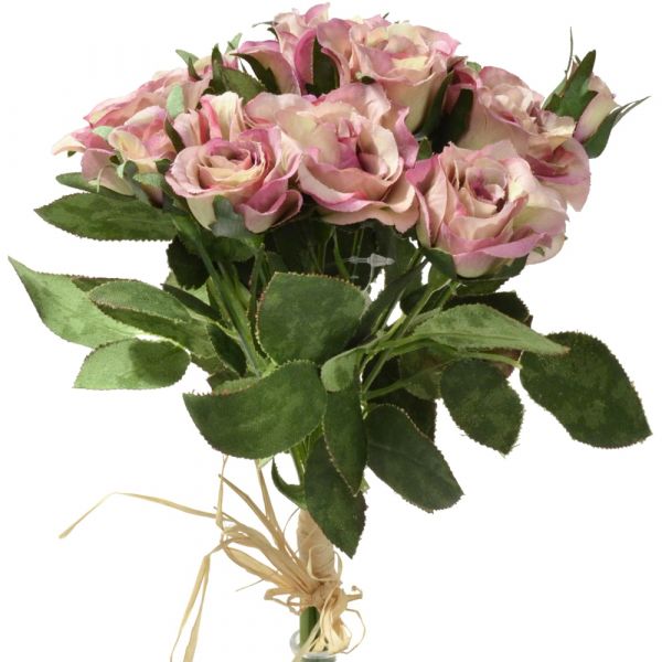 Kleiner Rosenstrauß gebunden Kunstblumen Blumenstrauß 27 cm 1 Stk - rosa meliert