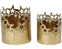 Dekoschale Pflanzschale Sternen Ausstanzungen 2er Set Ø 9x9,5 cm & Ø 10x12 cm gold