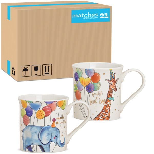 Kaffeetassen Tassen Motiv Giraffe & Elefant & Ballons Porzellan 36 Stk sort 9 cm