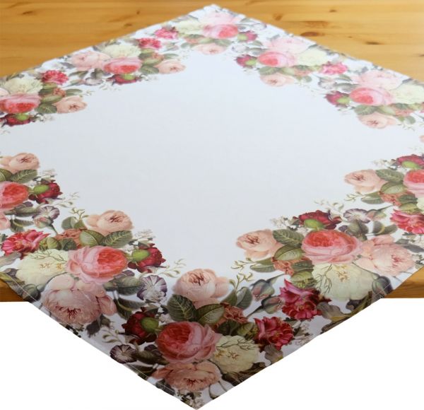 Tischdecke Mitteldecke farbenfrohe Rosen Druck bunt Tischwäsche 85x85 cm