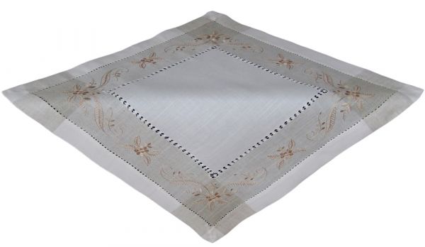 Tischdecke Mitteldecke Stickerei Hohlsaum beige Tischwäsche 1 Stk 60x60 cm