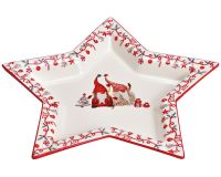 Teller Weihnachtswichtel Stern Girlande Plätzchenteller Keramik weiß bunt 30 cm