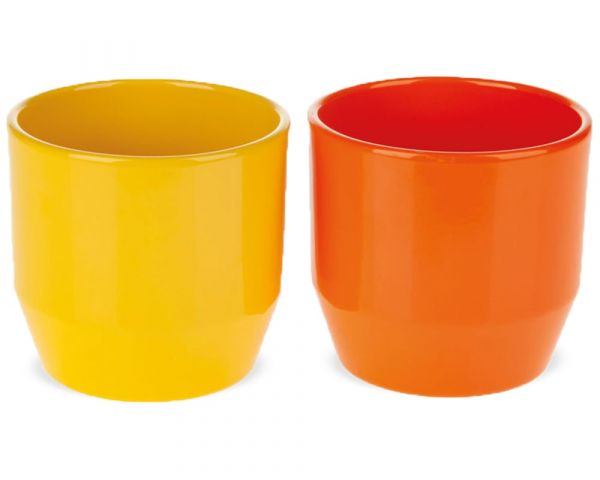 Keramik Blumentöpfe Pflanzgefäße konisch einfarbig uni gelb orange 2er Ø 11 cm